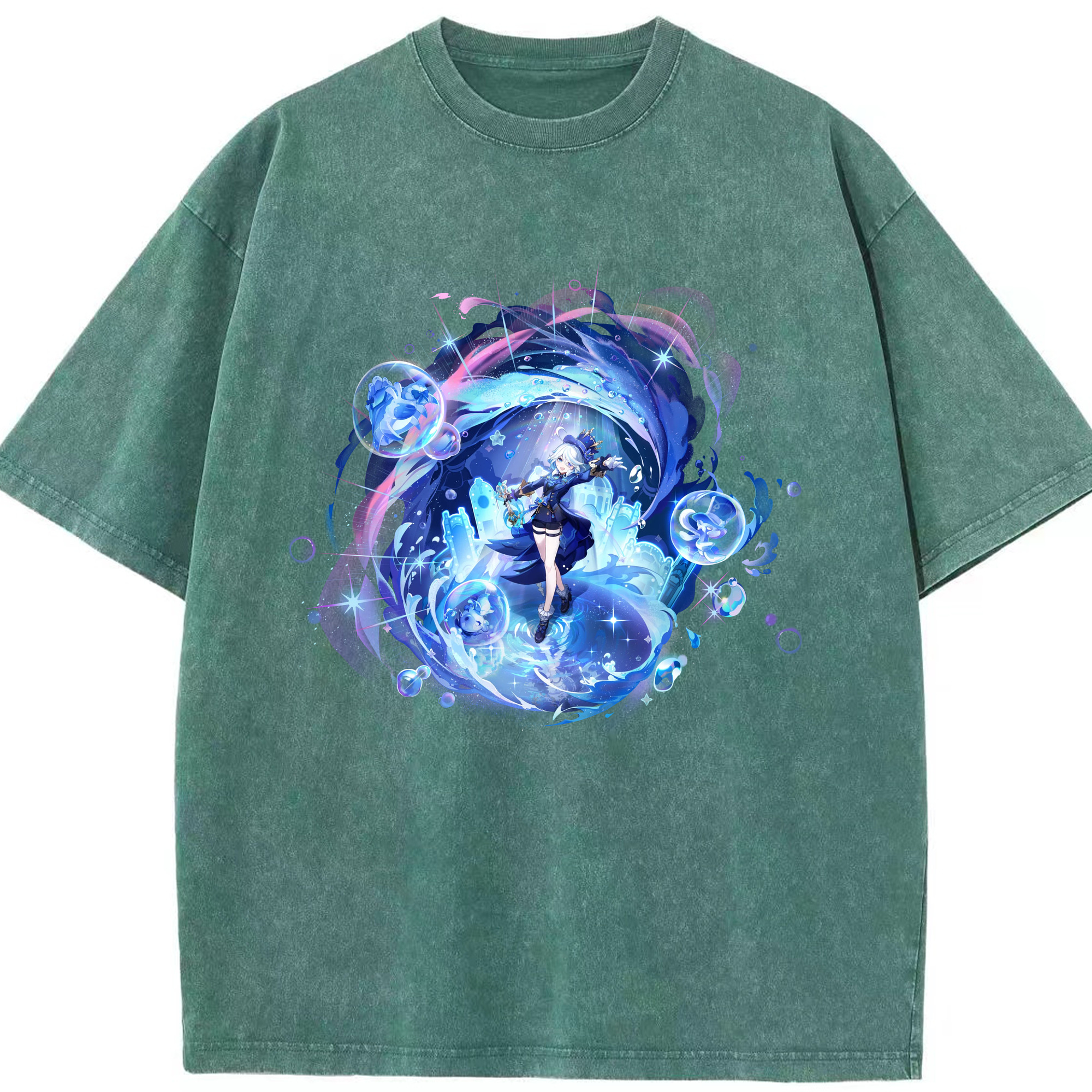 げんし神 フリーナ genshin Furina 綿100% ヴィンテージ風 半袖Tシャツ（フロントプリント）